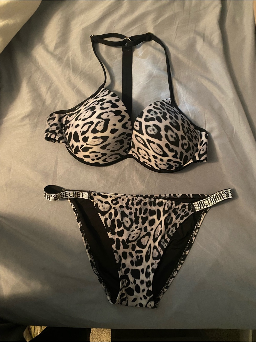 Victoria's Secret Black & White Leopard-Print Push-Up Bikini